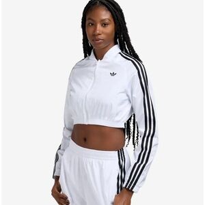 Adidas Women's White and Black Long Sleeve crop top
